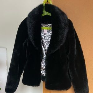 Black Faux Fur Jacket sz 10/12 girls